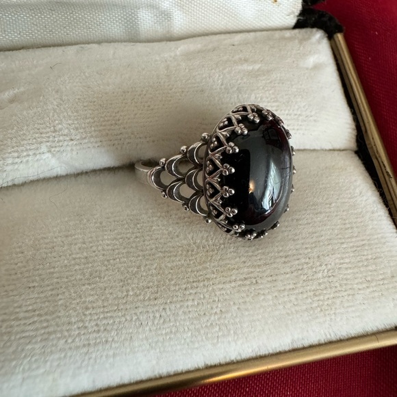 Black Onyx in 925 Silver Ring Retro EC Sz 6 - Picture 3 of 5